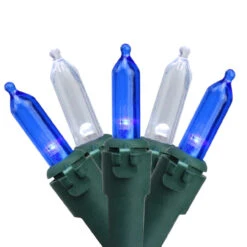 50-Count Blue And White LED Mini Christmas Lights - 16.25 Ft Green Wire