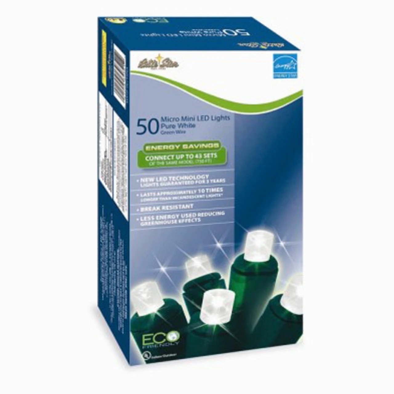 Set Of 50 Super Bright Pure White LED Wide Angle Christmas Lights - 16.6 Ft - Green Wire 3 Set Of 50 Super Bright Pure White LED Wide Angle Christmas Lights - 16.6 Ft - Green Wire