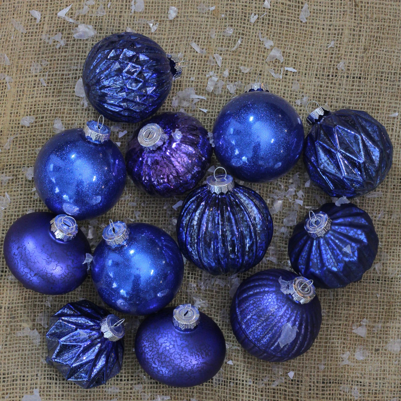 12ct Royal Blue Multi Finish With Various Shaped Christmas Ornaments 3.75" 4 12ct Royal Blue Multi Finish With Various Shaped Christmas Ornaments 3.75" - Image 2