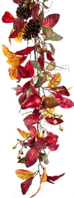 5' X 9.5" Red And Yellow Foliage With Pine Cones Artificial Christmas Garland - Unlit