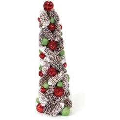1.5' Red And White Pine Cone Topiary Christmas Tree - Unlit -Optimal Christmas Shop melrose2045382 03 08849.1667662755