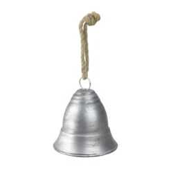 8.5" Silver And Beige Country Rustic Hanging Christmas Bell