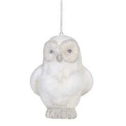 4" White Glitter Standing Owl Christmas Hanging Ornament