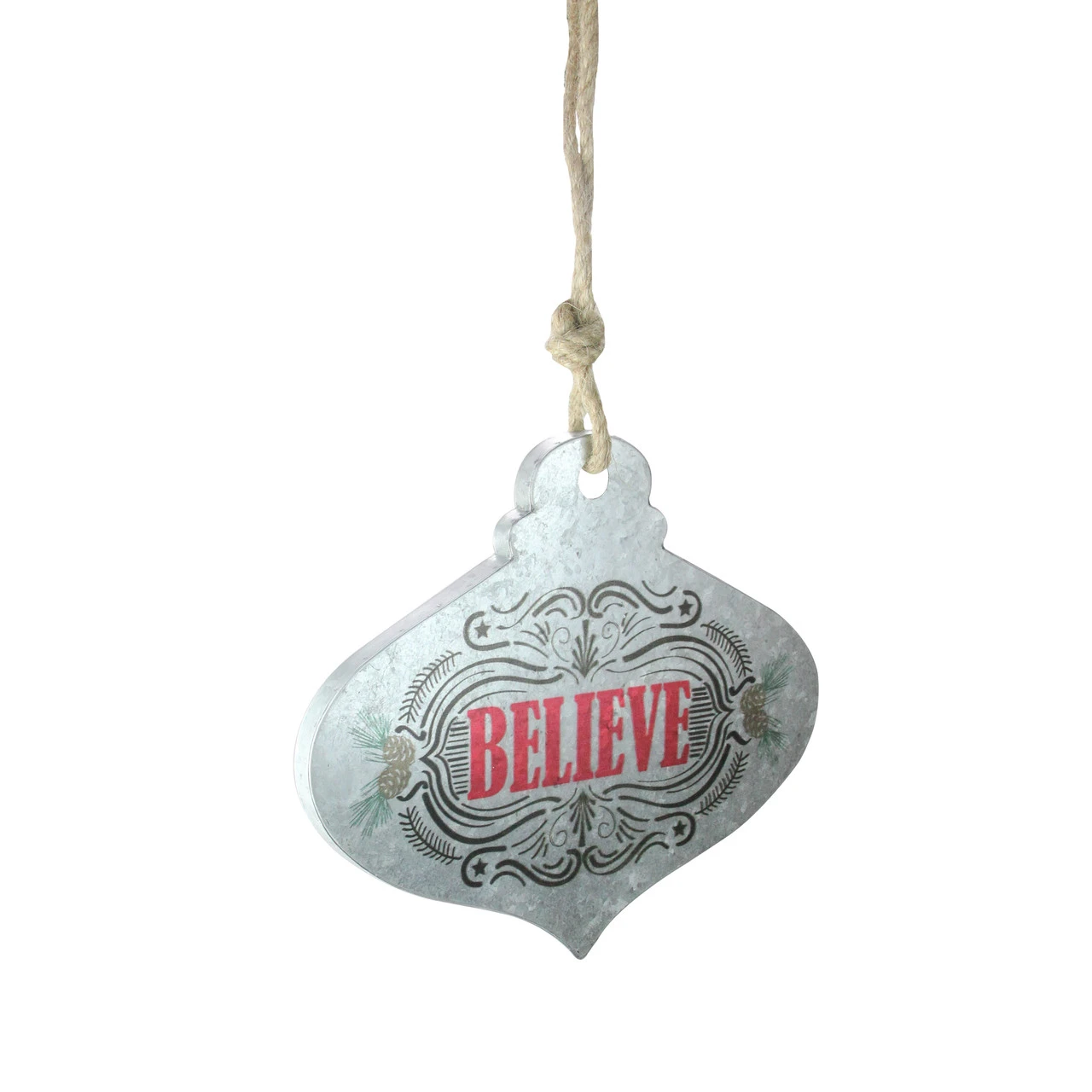 14" Silver And Red 'Believe' Onion Wall Hanging Christmas Ornament 4 14" Silver And Red 'Believe' Onion Wall Hanging Christmas Ornament - Image 2