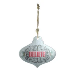 14" Silver And Red 'Believe' Onion Wall Hanging Christmas Ornament