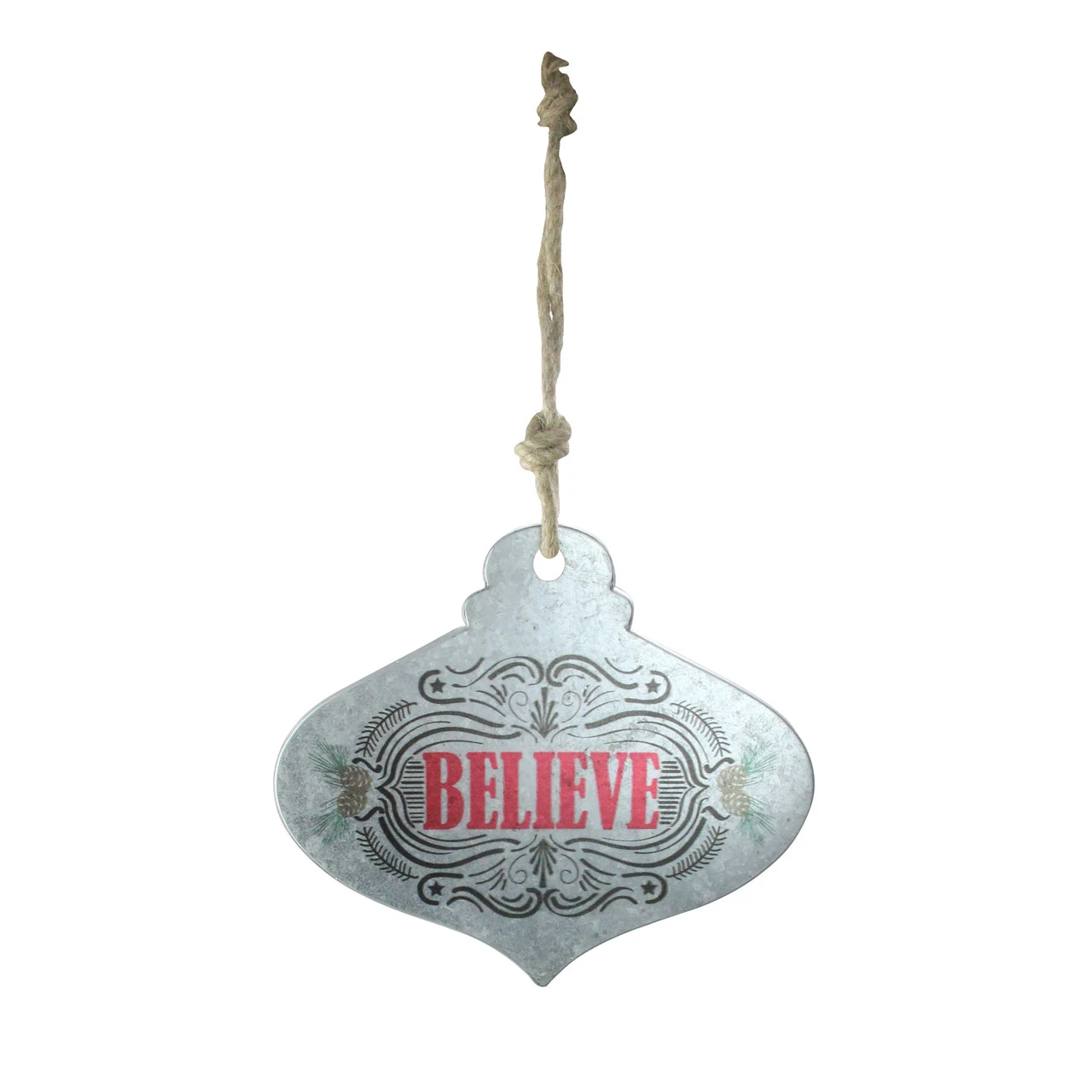 14" Silver And Red 'Believe' Onion Wall Hanging Christmas Ornament 3 14" Silver And Red 'Believe' Onion Wall Hanging Christmas Ornament