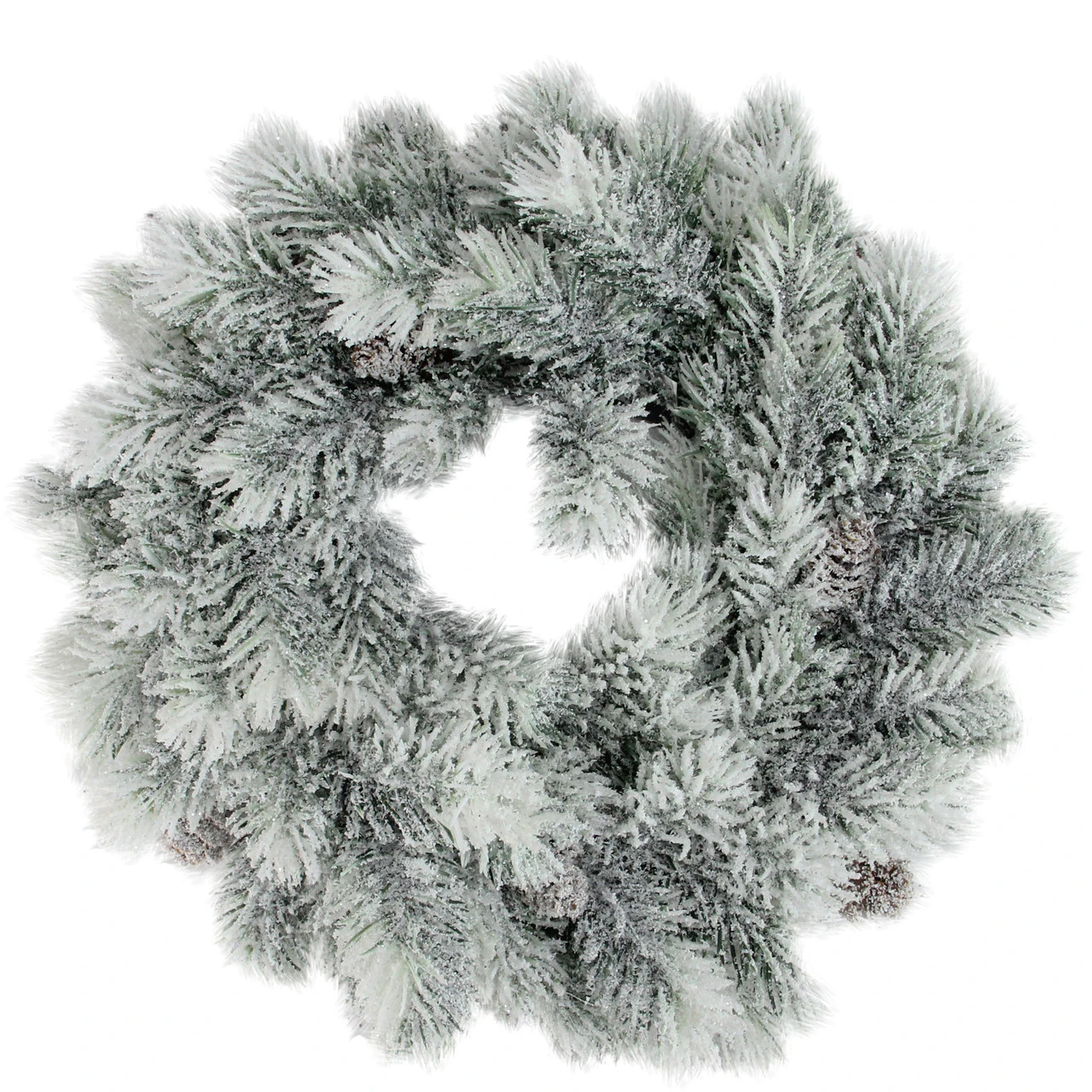 12” Flocked Green Pine Decorative Christmas Wreath With Pine Cones 3 12” Flocked Green Pine Decorative Christmas Wreath With Pine Cones