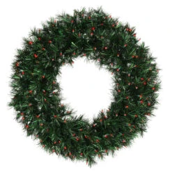 Pre-lit Midnight Green Pine Christmas Wreath - 30-Inch, Red Dura Lights