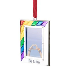 3.5" Silver-Plated Love Is Love Frame Pride Christmas Ornament With European Crystals -Optimal Christmas Shop northlight hd92869 4 64594.1688037917