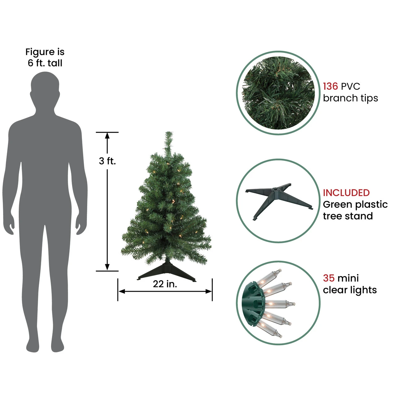 3' Pre-Lit Green Medium Blackwater Fir Artificial Christmas Tree - Clear Lights 4 3' Pre-Lit Green Medium Blackwater Fir Artificial Christmas Tree - Clear Lights - Image 2