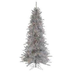 9' Pre-Lit Silver Tinsel Noble Slim Artificial Christmas Tree - Clear Lights