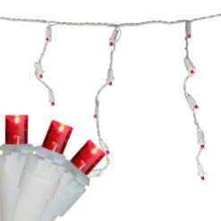 100 Count Red LED Wide Angle Icicle Christmas Lights, 5.5 Ft White Wire