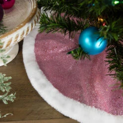 20" Pink Glittered Mini Christmas Tree Skirt With White Fur Trim -Optimal Christmas Shop northlight20l27922 71367.1684941317