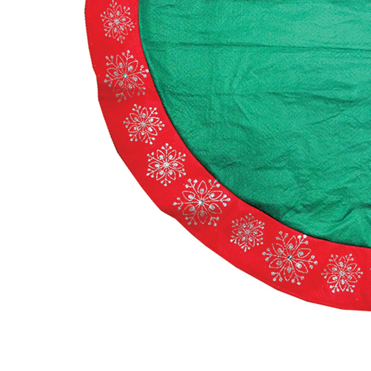 48" Green Christmas Tree Skirt With Red Gemstone Glitter Snowflake Trim 4 48" Green Christmas Tree Skirt With Red Gemstone Glitter Snowflake Trim - Image 2