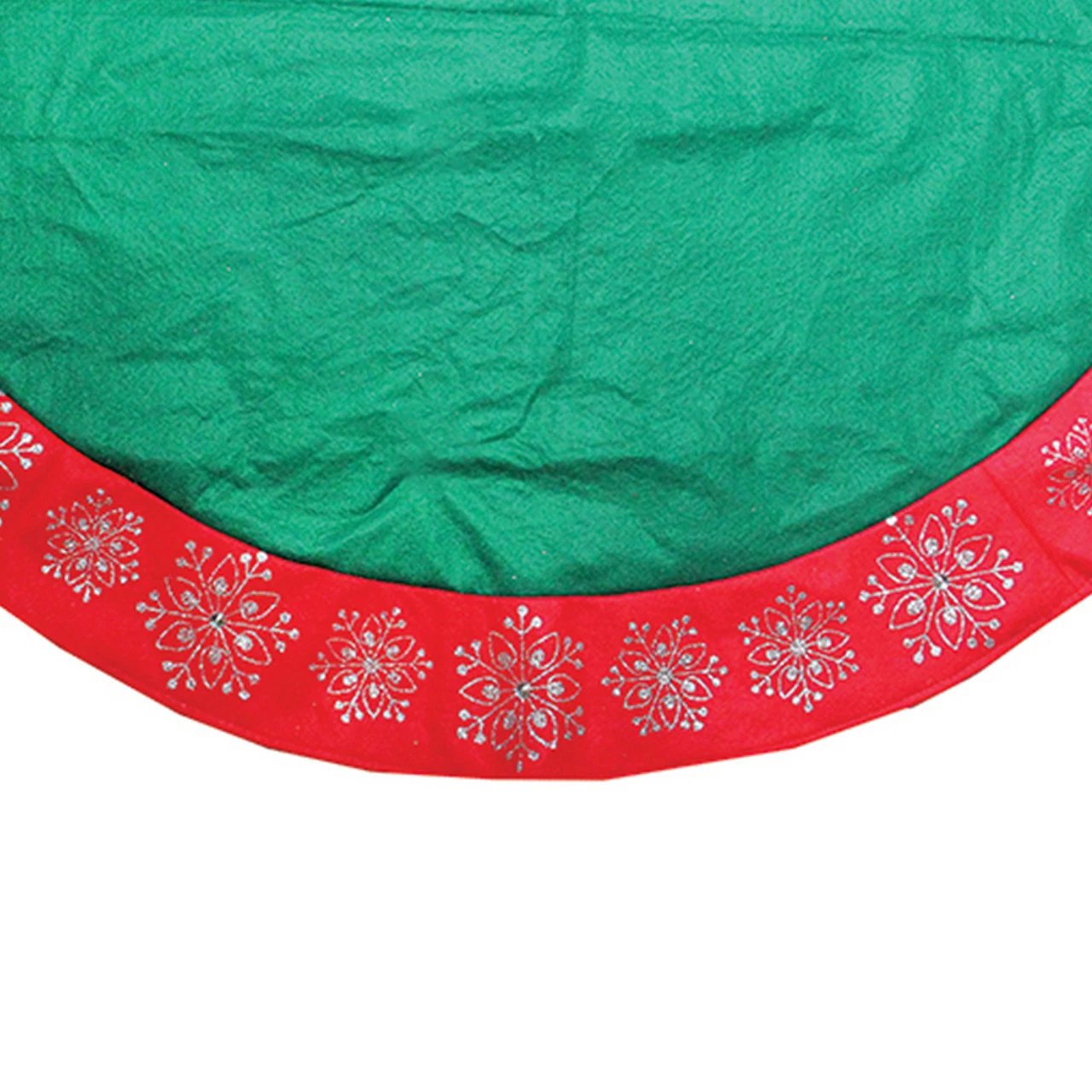 48" Green Christmas Tree Skirt With Red Gemstone Glitter Snowflake Trim 5 48" Green Christmas Tree Skirt With Red Gemstone Glitter Snowflake Trim - Image 3