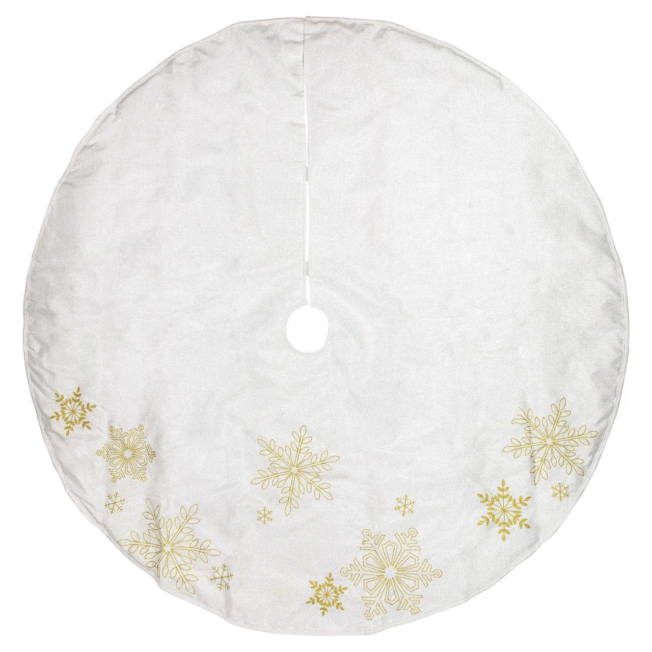 48" White With Gold Embroidered Snowflakes Christmas Tree Skirt 4 48" White With Gold Embroidered Snowflakes Christmas Tree Skirt - Image 2