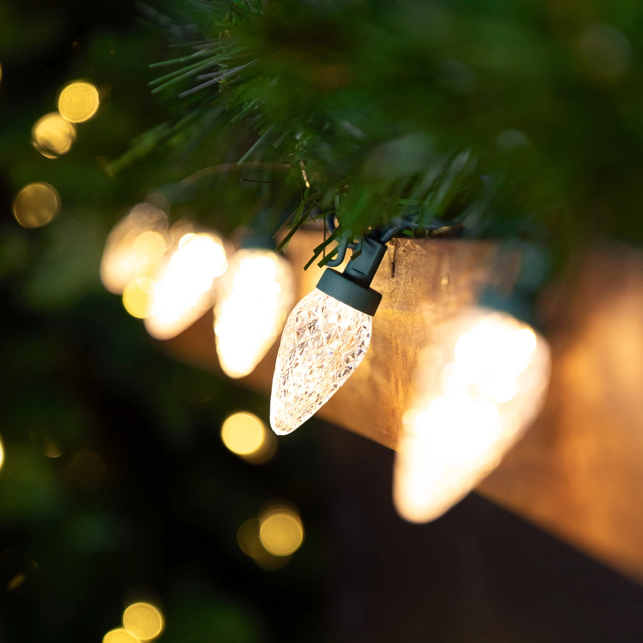 100ct Warm White LED Faceted C9 Christmas Lights, 66ft Green Wire 4 100ct Warm White LED Faceted C9 Christmas Lights, 66ft Green Wire - Image 2