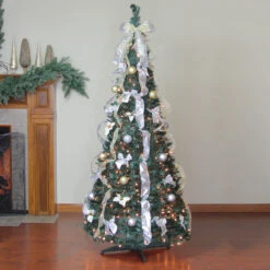 6' Pre-Lit Silver And Gold Pre-Decorated Pop-Up Artificial Christmas Tree, Clear Lights -Optimal Christmas Shop northlight20sm15299 2 73420.1667584076