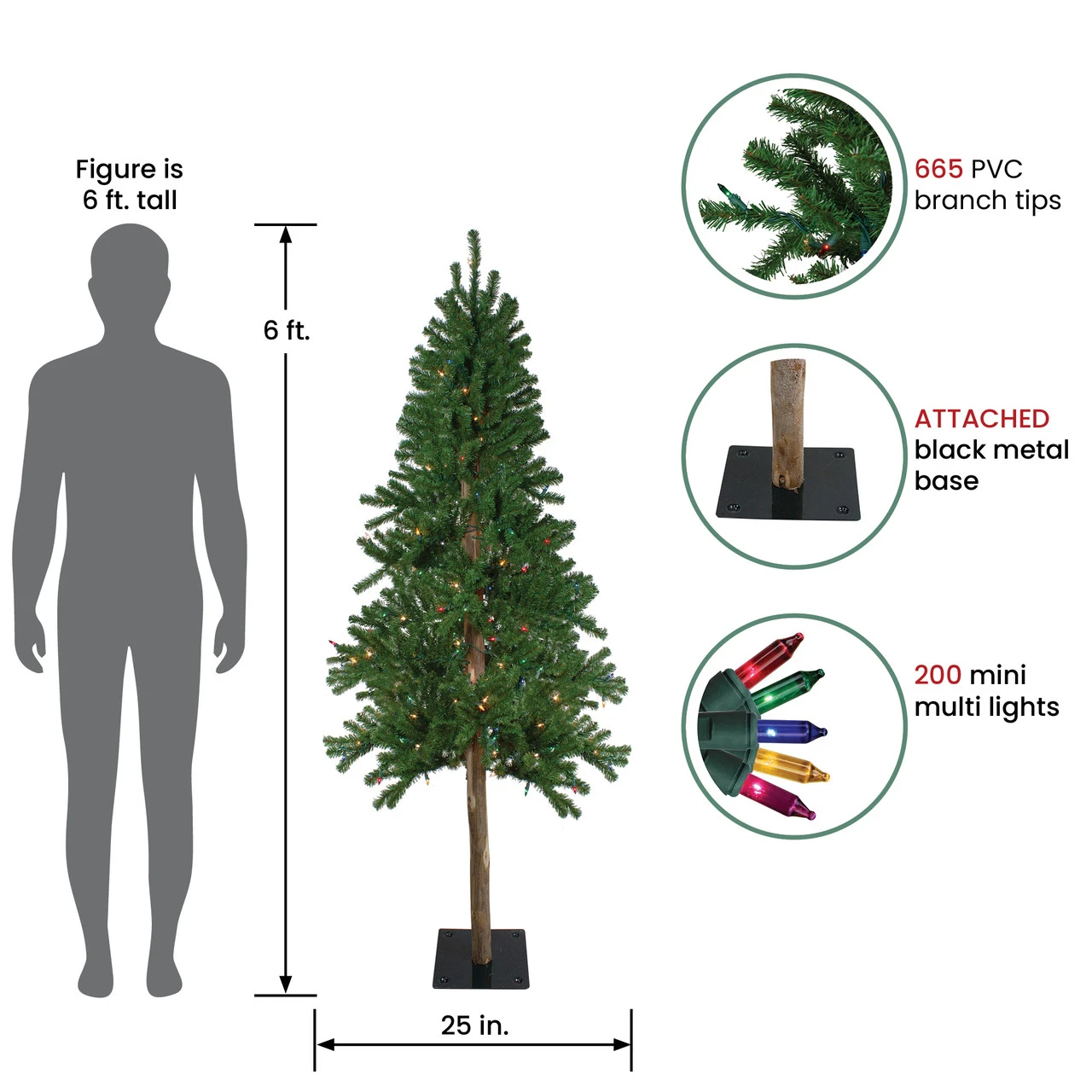 6' Pre-Lit Medium Alpine Artificial Christmas Tree - Multicolor Lights 4 6' Pre-Lit Medium Alpine Artificial Christmas Tree - Multicolor Lights - Image 2