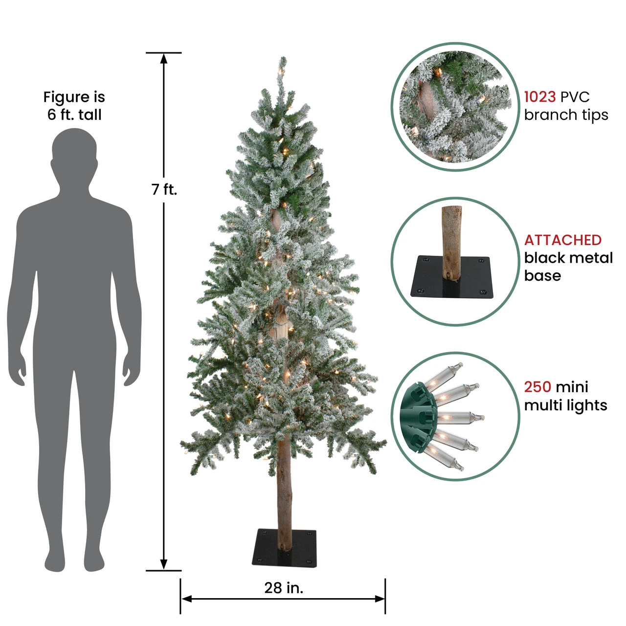 7' Pre-Lit Pencil Flocked Alpine Artificial Christmas Tree - Clear Lights 4 7' Pre-Lit Pencil Flocked Alpine Artificial Christmas Tree - Clear Lights - Image 2