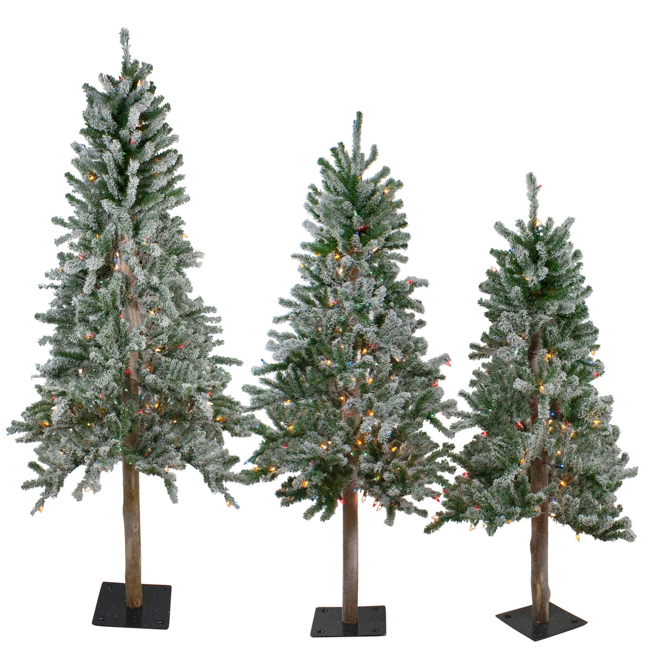 Set Of 3 Pre-Lit Slim Flocked Alpine Artificial Christmas Trees 6' - Multicolor Lights 4 Set Of 3 Pre-Lit Slim Flocked Alpine Artificial Christmas Trees 6' - Multicolor Lights - Image 2