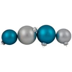 72ct Turquoise Blue And Silver 2-Finish Glass Christmas Ball Ornaments 4" (100mm) -Optimal Christmas Shop northlight20wy15218 05 43915.1682111511