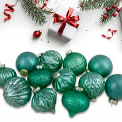 Set Of 12 Green Finial And Glass Ball Christmas Ornaments -Optimal Christmas Shop northlight20wy88870b 78249.1667510417