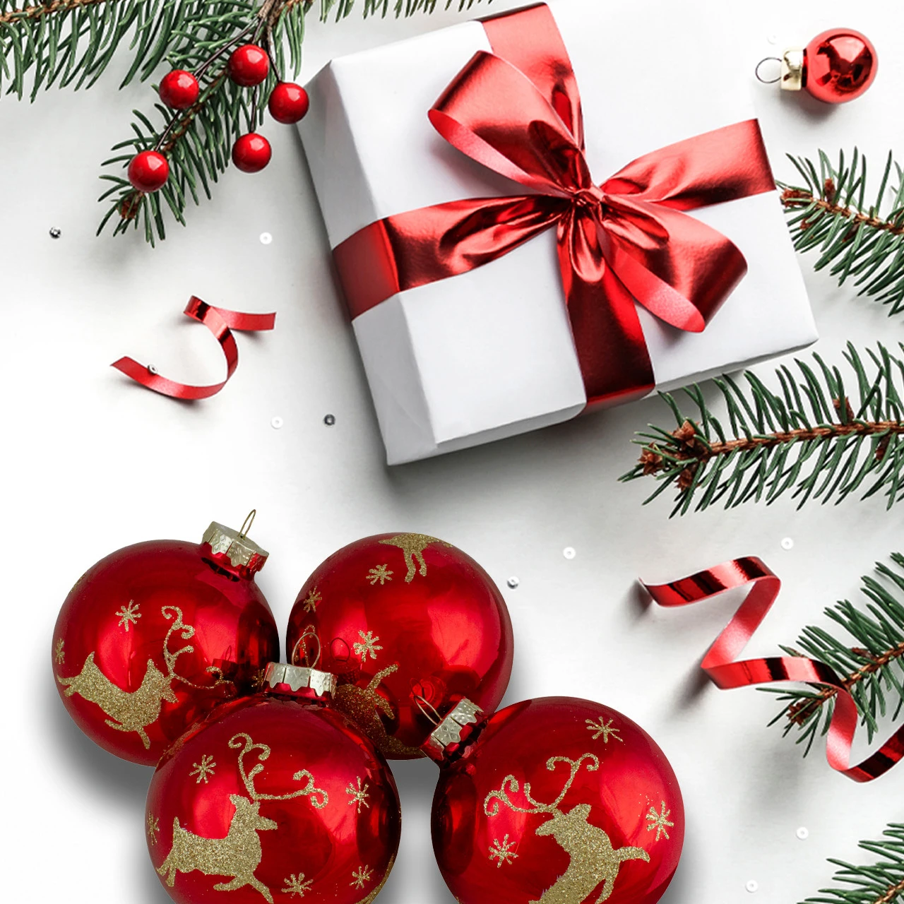 Set Of 4 Red And Gold Deer Glass Ball Christmas Ornaments 3.25-Inch (80mm) 5 Set Of 4 Red And Gold Deer Glass Ball Christmas Ornaments 3.25-Inch (80mm) - Image 3