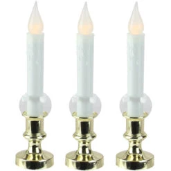Set Of 3 White LED C5 Flickering Window Christmas Candle Lamps With Timer 8.5"
