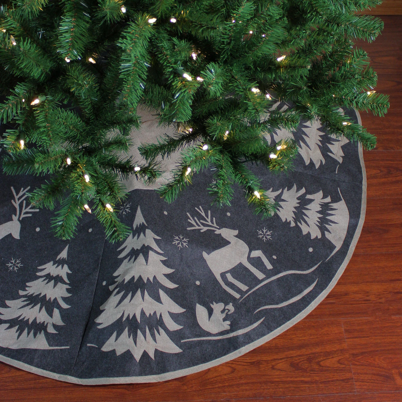 56" Gray And Black Reindeer In Forest Christmas Tree Skirt 4 56" Gray And Black Reindeer In Forest Christmas Tree Skirt - Image 2