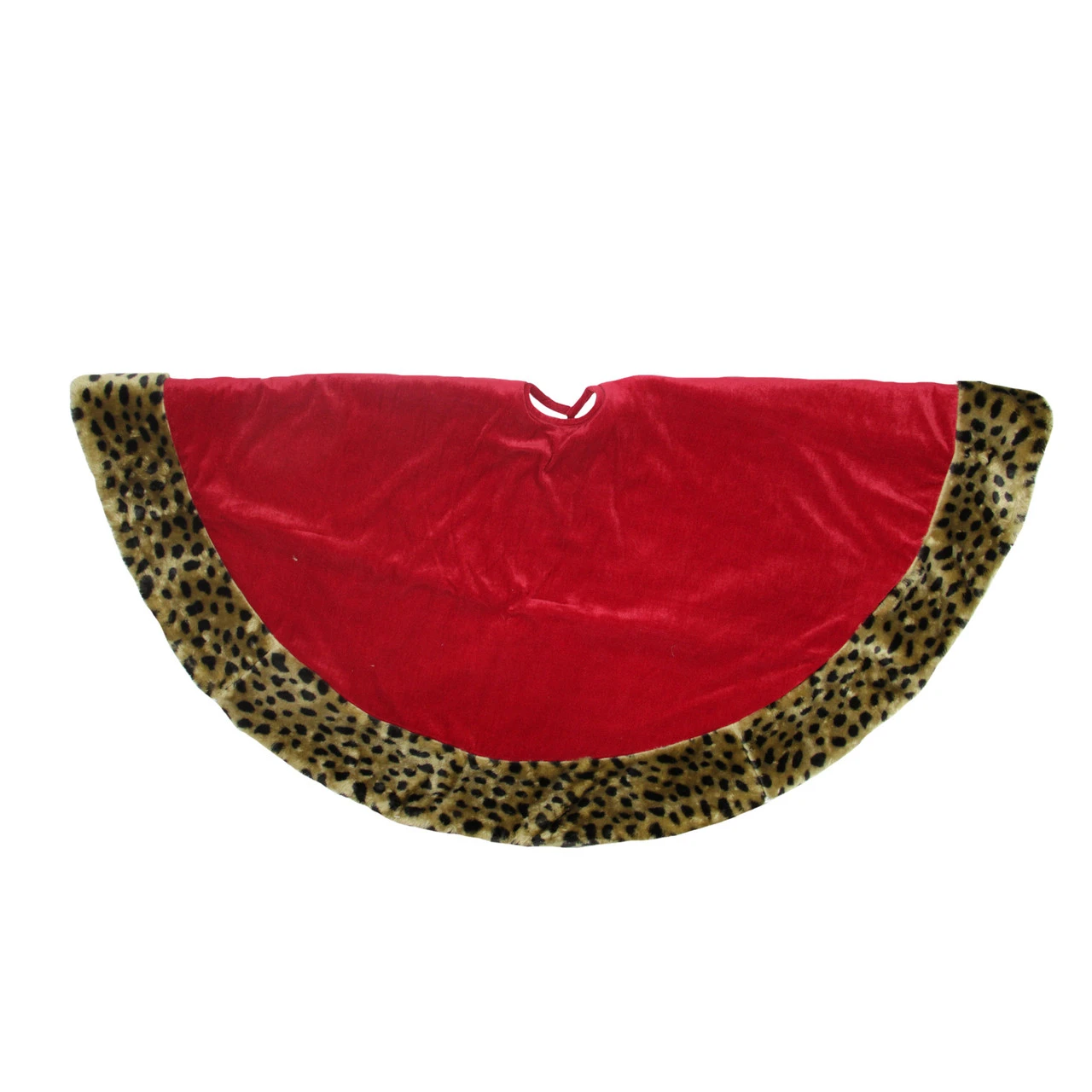 48" Red And Brown Velveteen With Cheetah Print Border Christmas Tree Skirt 4 48" Red And Brown Velveteen With Cheetah Print Border Christmas Tree Skirt - Image 2