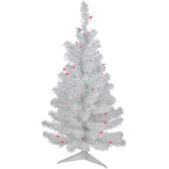3' Pre-Lit White Iridescent Pine Slim Artificial Christmas Tree - Pink Lights