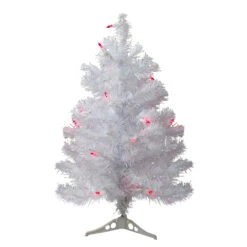 2' Pre-Lit White Pine Slim Artificial Christmas Tree - Pink Lights