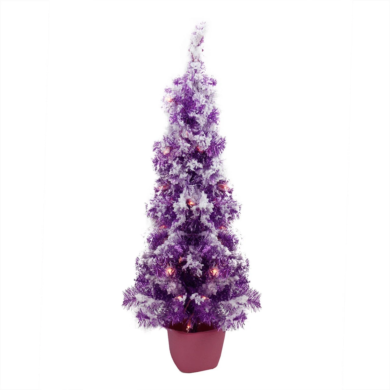 3.5' X 18'' Pre-Lit Potted Flocked Purple Pencil Tinsel Artificial Christmas Tree - Clear Lights 3 3.5' X 18'' Pre-Lit Potted Flocked Purple Pencil Tinsel Artificial Christmas Tree - Clear Lights