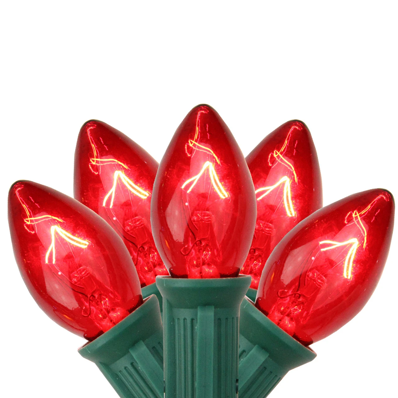 25-Count Red C7 Transparent Christmas Light Set, 24ft Green Wire 3 25-Count Red C7 Transparent Christmas Light Set, 24ft Green Wire
