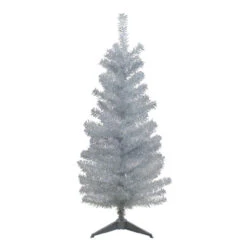 4' Holographic Silver Tinsel Slim Artificial Christmas Tree - Unlit
