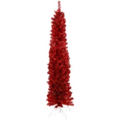6' Pencil Red Tinsel Artificial Christmas Tree - Unlit