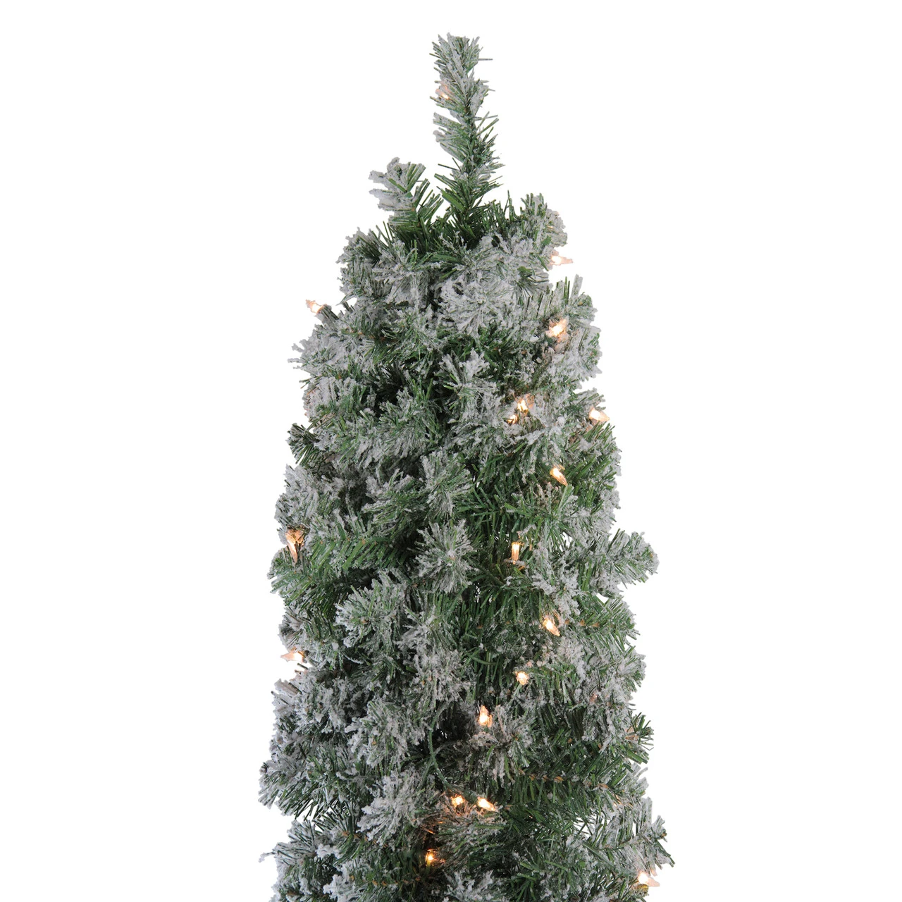 6' Pre-Lit Pencil Flocked Green Pine Artificial Christmas Tree - Clear Lights 4 6' Pre-Lit Pencil Flocked Green Pine Artificial Christmas Tree - Clear Lights - Image 2