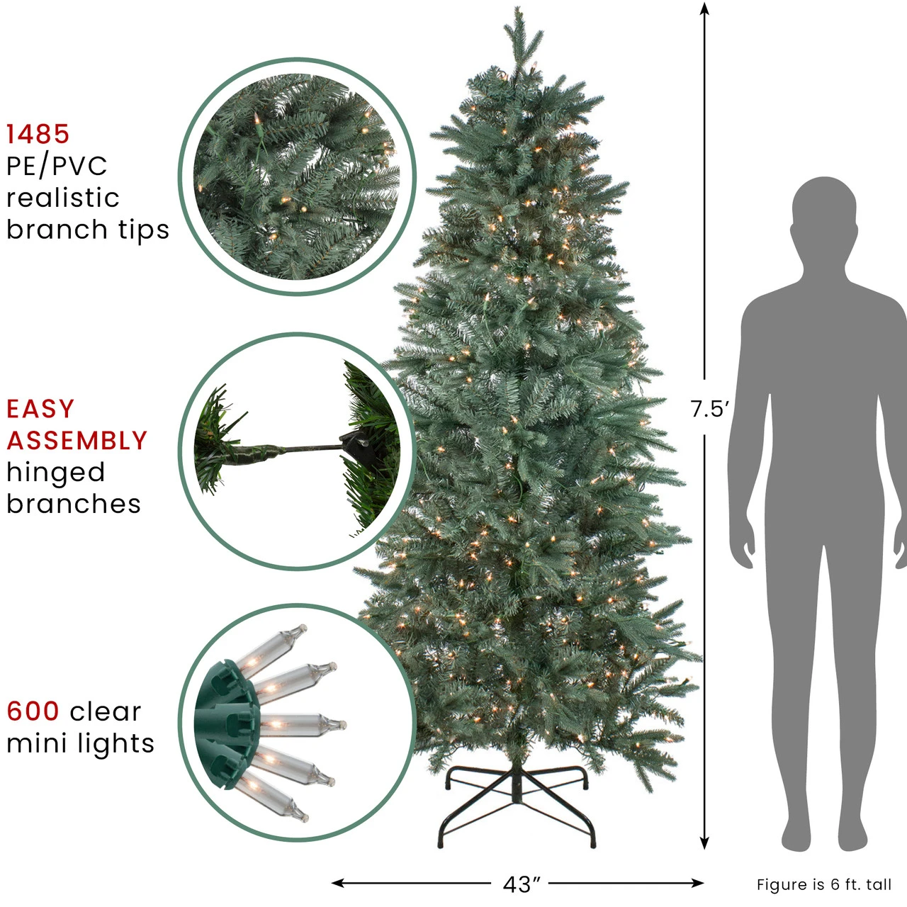 7.5' Pre-Lit Washington Frasier Fir Slim Artificial Christmas Tree - Clear Lights 8 7.5' Pre-Lit Washington Frasier Fir Slim Artificial Christmas Tree - Clear Lights - Image 6