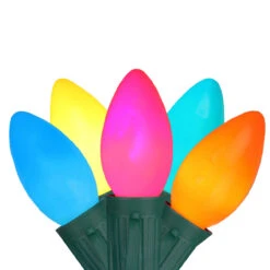 Set Of 25 Opaque Vibrant Multi-Color C9 Christmas Light Set, 24ft Green Wire