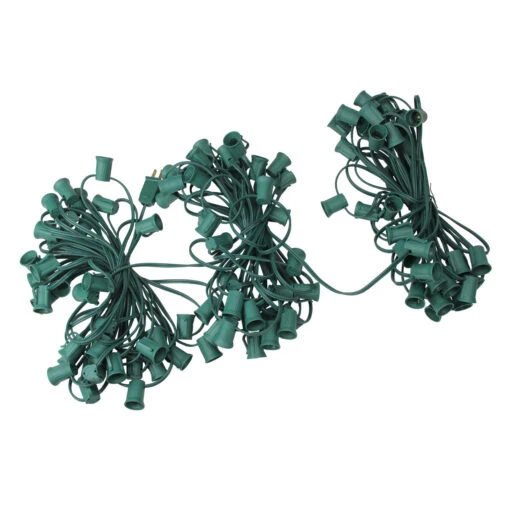 100' Commercial C9 Christmas Light Socket Set - 12" Spacing 18 Gauge Green Wire