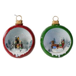 Set Of 2 LED Lighted Winter Scene Christmas Ornament Decorations 5.75"