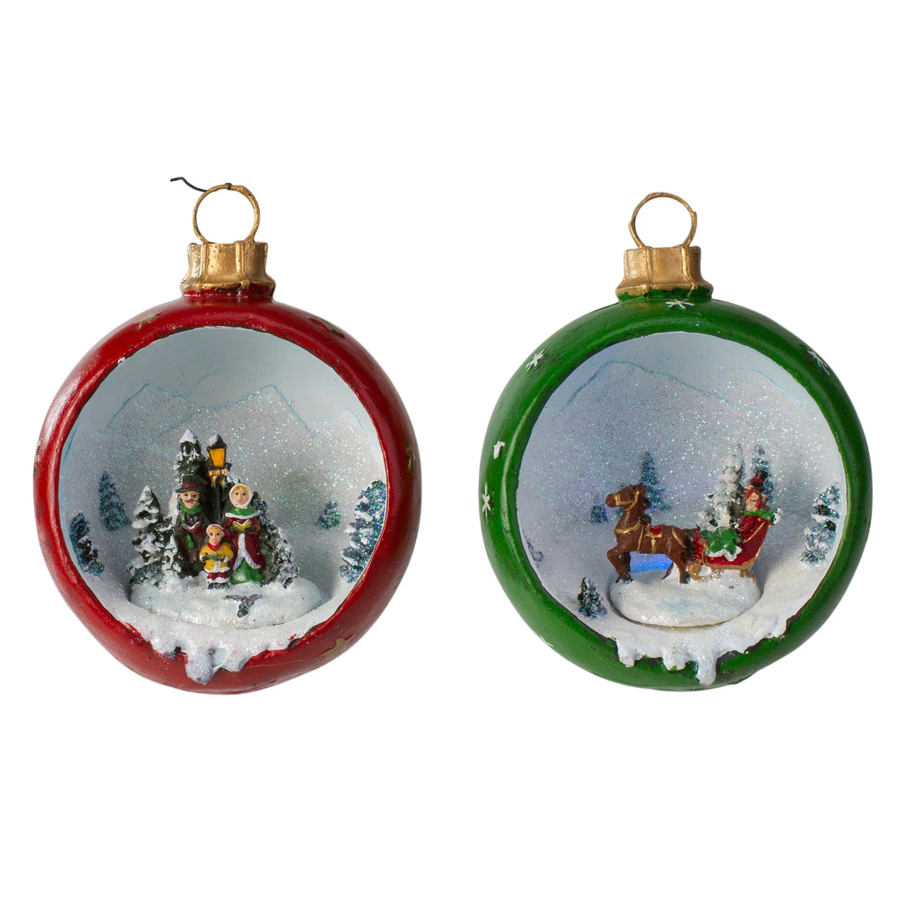 Set Of 2 LED Lighted Winter Scene Christmas Ornament Decorations 5.75" 3 Set Of 2 LED Lighted Winter Scene Christmas Ornament Decorations 5.75"