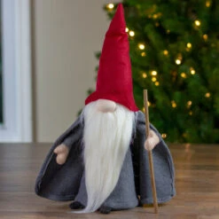 18" Gray And Red Standing Big Nose Gnome Holding A Stick -Optimal Christmas Shop northlight e27393 5 44883.1667536169