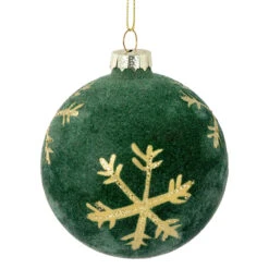 4ct Green Velvet Glass Christmas Ball Ornaments With Gold Snowflakes 3" (80mm) 10 4ct Green Velvet Glass Christmas Ball Ornaments With Gold Snowflakes 3" (80mm) -Optimal Christmas Shop northlight eb94508 1 56201.1681234749