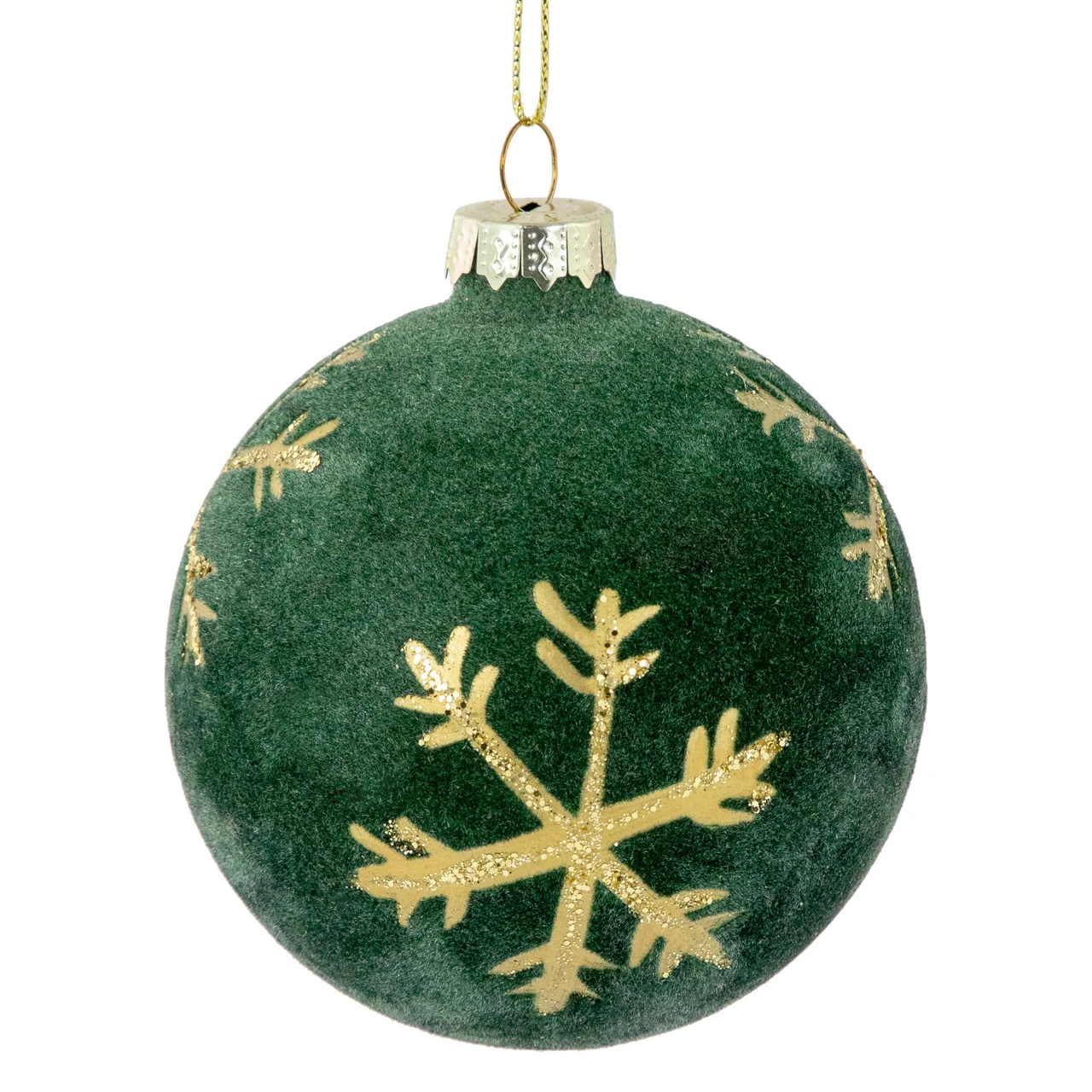 4ct Green Velvet Glass Christmas Ball Ornaments With Gold Snowflakes 3" (80mm) 6 4ct Green Velvet Glass Christmas Ball Ornaments With Gold Snowflakes 3" (80mm) - Image 4