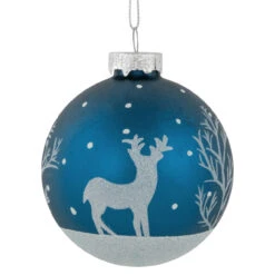 4ct Blue Glass Ball Christmas Ornaments With Glitter Reindeer 3" -Optimal Christmas Shop northlight eb94510 4 72628.1671129074