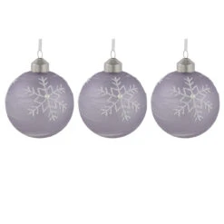 3ct Purple Glass Ball Christmas Ornaments With Snowflakes 3" (80mm)