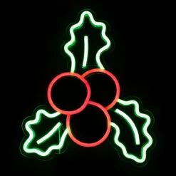 12" LED Lighted Neon Style Holly Berries Christmas Window Silhouette