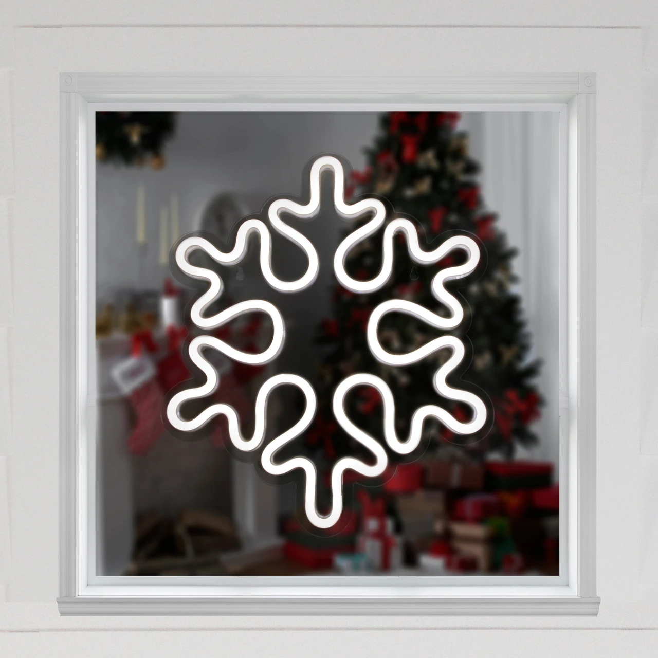 15" White LED Lighted Neon Style Snowflake Christmas Window Silhouette 4 15" White LED Lighted Neon Style Snowflake Christmas Window Silhouette - Image 2
